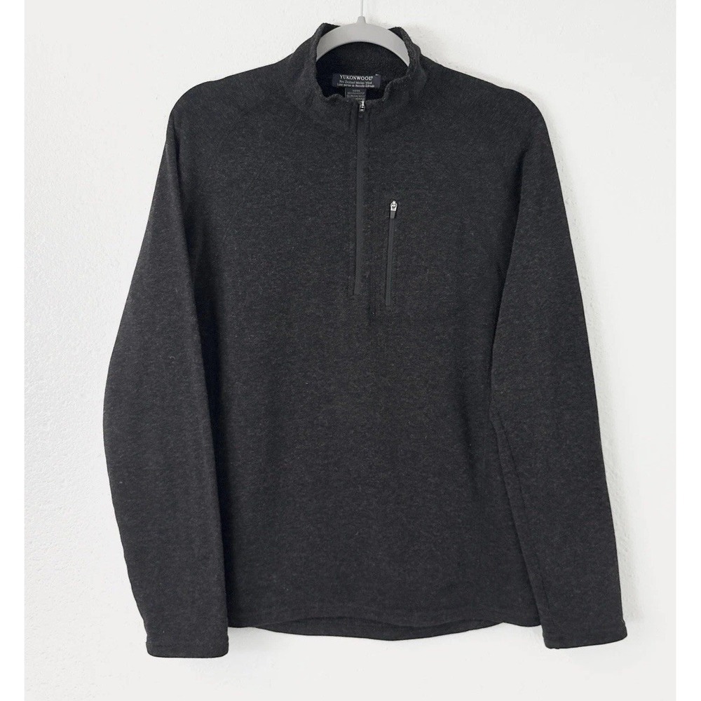 Yukon Wool Merino Wool Blend Charcoal Gray High Neck 1/4 Zip Pullover Sweater M
